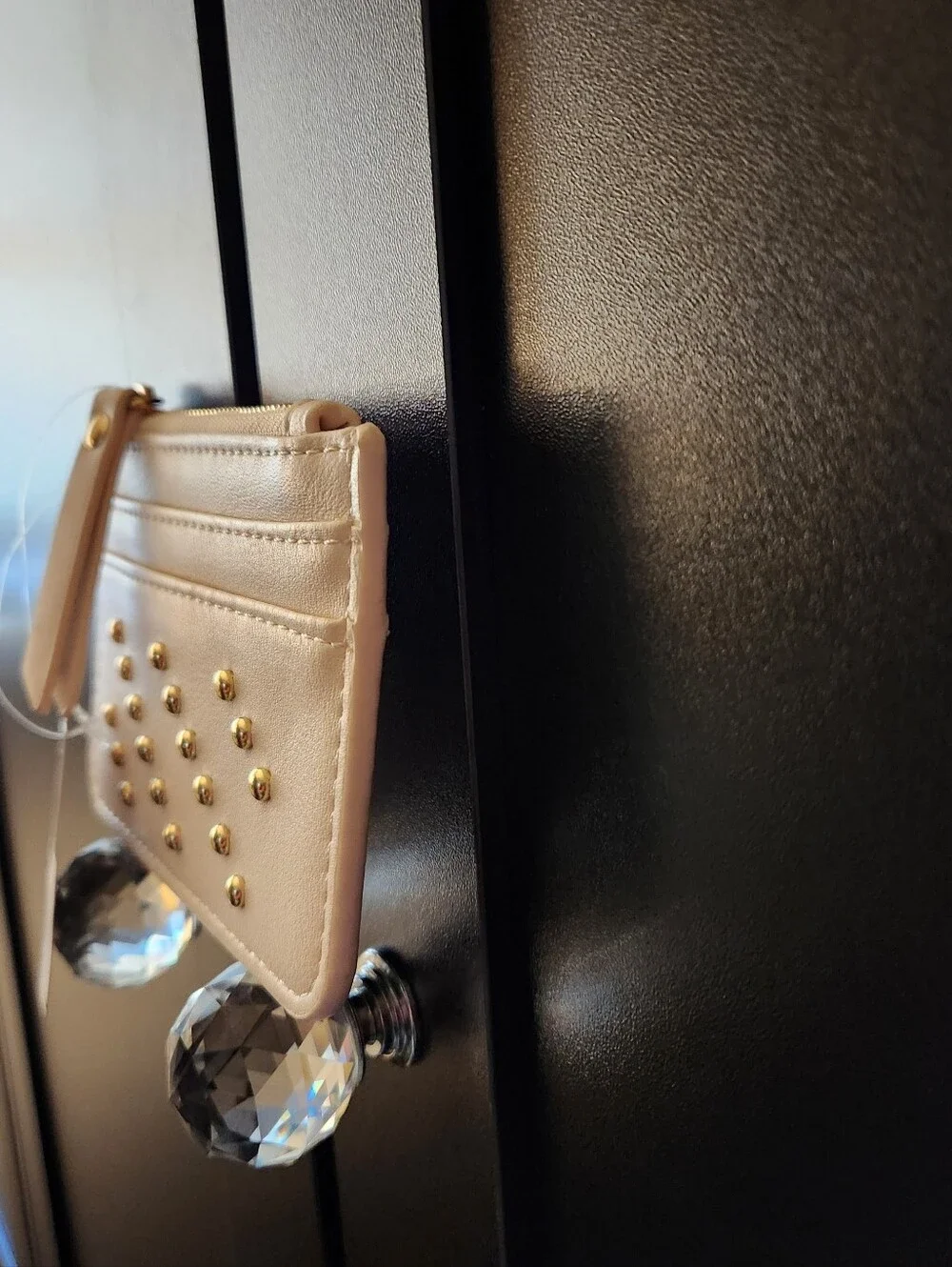 Ophelia Roe-Cream Card Holder With Gold Studs